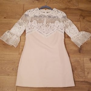 SELF-PORTRAIT Trumpet sleeve lace and crepe shift